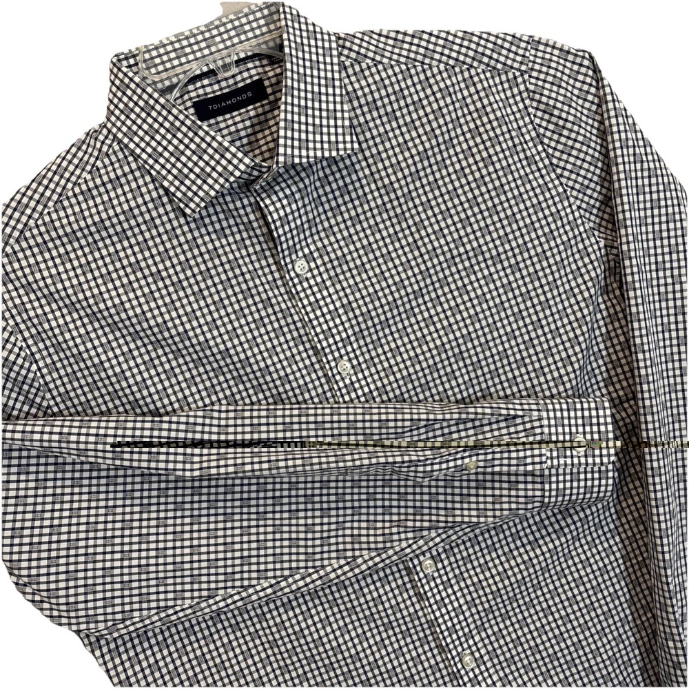 7 Diamonds Shirt Mens Large Blue/ White Check Long Sleeve Button Up Crisp & EUC‎